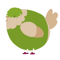 A chartreuse and beige chicken with a head pattern