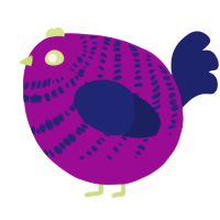 A plum and navy chicken with a bar pattern