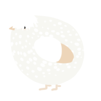 A white and cream chicken with a speckle pattern