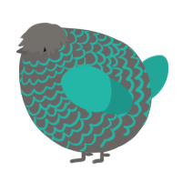 A grey and turquoise chicken with a lace pattern