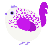 A white and amethyst chicken with a half-lace pattern