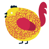 A yellow and crimson chicken with a double-lace pattern