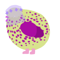 A lemon and plum chicken with a speckle pattern