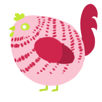 A rose and crimson chicken with a bar pattern