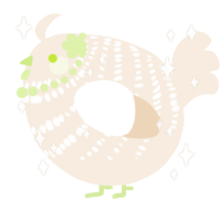 A cream chicken with a bar pattern