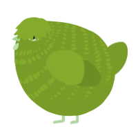 A chartreuse chicken with a bar pattern