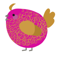 A fuchsia and gold chicken with a double-lace pattern