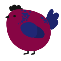 A maroon and navy chicken with a neck-speckle pattern