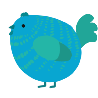 A cerulean and turquoise chicken with a bar pattern