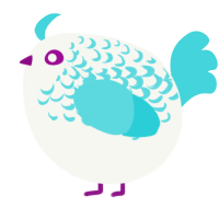A white and aqua chicken with a half-lace pattern
