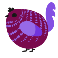 A wine and blurple chicken with a bar pattern