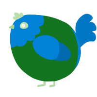 A leaf and sapphire chicken with a head pattern