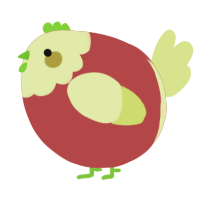A red and lemon chicken with a head pattern