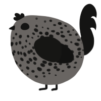 A grey and black chicken with a speckle pattern