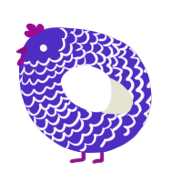 A indigo and white chicken with a lace pattern