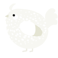 A white chicken with a speckle pattern