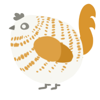 A white and orange chicken with a bar pattern