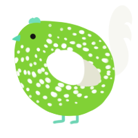 A grass and white chicken with a speckle pattern