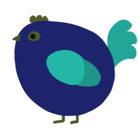 A navy and turquoise chicken