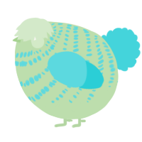 A gluppy and aqua chicken with a bar pattern
