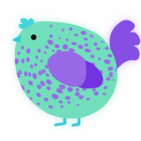 A mint and blurple chicken with a speckle pattern