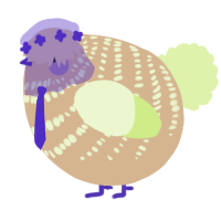 A beige and apple chicken with a bar pattern