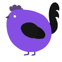 A blurple and black chicken