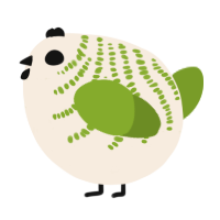 A cream and chartreuse chicken with a half-bar pattern