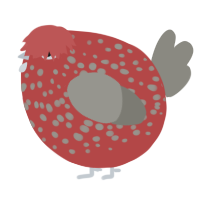 A red and ash chicken with a speckle pattern