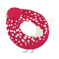 A crimson and white chicken with a speckle pattern