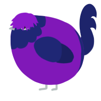 A violet and navy chicken with a head pattern