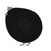 A black and sable chicken with a speckle pattern