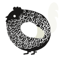A sable and white chicken with a double-lace pattern