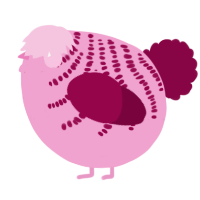 A pink and maroon chicken with a half-bar pattern