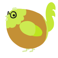 A gold and lime chicken with a head pattern