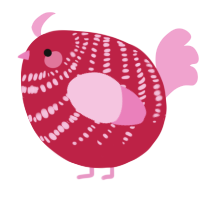 A crimson and pink chicken with a bar pattern
