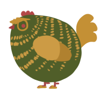 A olive and gold chicken with a bar pattern