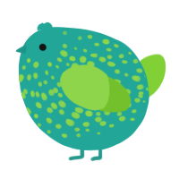 A turquoise and grass chicken with a speckle pattern