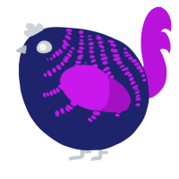 A navy and amethyst chicken with a half-bar pattern