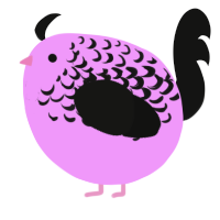 A lavender and black chicken with a half-lace pattern