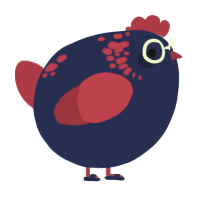 A navy and crimson chicken with a neck-speckle pattern