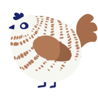 A white and brown chicken with a bar pattern
