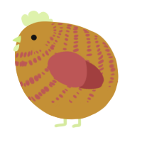 A gold and red chicken with a bar pattern