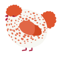 A white and vermilion chicken with a speckle pattern
