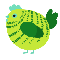 A lime and leaf chicken with a bar pattern