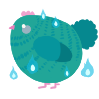 A turquoise and teal chicken with a bar pattern