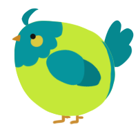 A lime and teal chicken with a head pattern