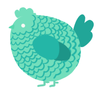 A mint and turquoise chicken with a lace pattern