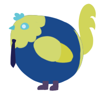 A ultramarine and yellow chicken with a head pattern