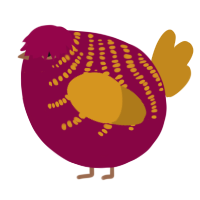 A maroon and ochre chicken with a half-bar pattern